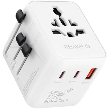 25W Adattatore Universale da Viaggio,5 in 1 Presa Universale da Viaggio con 1 USB A,2 USB C,1 Universale Presa,1 US/JP Presa,Adattatore Spina Internazionale per Italia UK US Australia Tailandia