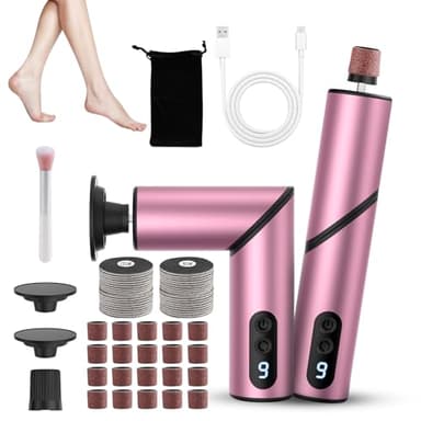PKBD 2-in-1 Pedicure Elettrico Professionale,9 Velocità Regolabile Ricaricabile con Display LCD Pedicure Elettrico Piedi per Calli Piedi Rimozione Per Rimuovere Calli, Pelle Morta,Rosa