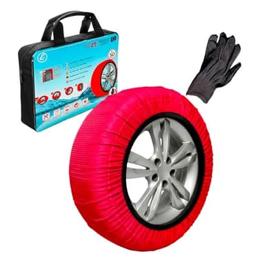Calze da Neve Omologate EN 16662-1 Per Auto SUV Furgoni Coppia di Catene Tessili Antisdrucciolo per Pneumatici R15-R24 Facili da Montare Con Guanti e Borsa (Xxl)