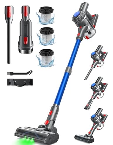 Ivormentico Aspirapolvere Senza Fili, 50Mins/450W/40KPA Scopa Elettrica Senza Fili, Aspirapolvere con LED Verde, Aspirapolvere Verticale con Batteria Rimovibile per Tappeti/Peli Animali, Blu