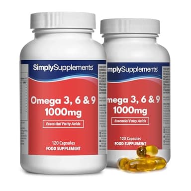 Omega 3 6 9 1000 Mg Di Olio Di Pesce | Sostiene La Salute Del Cervello e Della Vista | 240 Capsule Softgel = 80 Giorni Di Rifornimento | Ricco di Acidi Grassi Essenziali | Simply Supplements