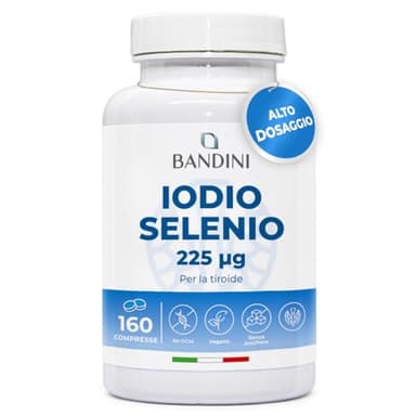 Bandini® IODIO 225 mcg + SELENIO 100 mcg - 160 Compresse Facili da Deglutire - Alto Assorbimento e Dosaggio - Integratore Ioduro di Potassio KI + Selenium Metionina, Vegan, No OGM, Prodotto in Italia