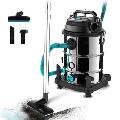 Cecotec Aspiratore per solidi e liquidi 30 L Conga Rockstar Wet & Dry Steel Pro. 1600 W, 23 kPa, Sistema di drenaggio, Aspirapolvere e soffiante, Struttura in metallo, Ruote, Raggio d'azione 5 m