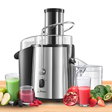 Twinzee Centrifuga Frutta e Verdura Professionale - Centrifugatore Estrattore, Grande Potenza 850W e 2 velocità - Centrifughe Estratti e Succhi Rigeneranti Apertura Larga 75mm, Base Anti-Scivolo