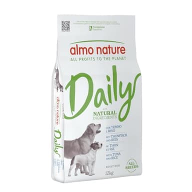 Almo Nature Daily - Crocchette per Cani Adulti - Gusto Tonno e Riso - Cibo Secco Completo e Bilanciato - Sacco da 12 kg
