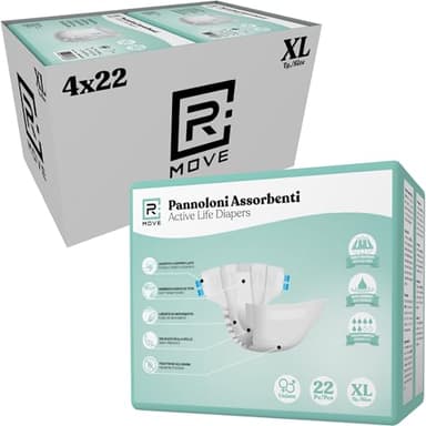 RMOVE 88 Pannoloni per Anziani Taglia XL Super Assorbenti per Notte e Incontinenza Adulti, Segnale Pipì, pannolini Traspiranti Unisex Ipoallergenici con Adesivo Fissaggio Sicuro, Fasce Elastiche