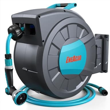 ENEACRO Avvolgitubo retrattile da parete 35+2M, girevole a 180° con ugello spray 10 in 1 e tubo di piombo, Riavvolgimento Automatico con Sistema di Blocco, Garden Hose Reel