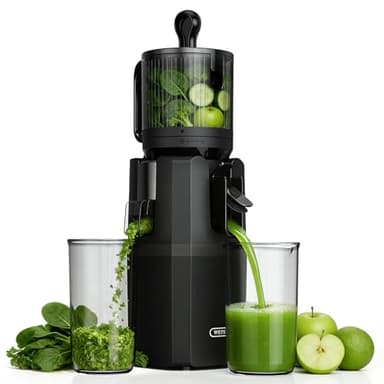 WETIE Estrattore Lento Frutta e Verdura, Estrattore di Succo a Freddo con Apertura Extra Large 120mm, 99% Resa, Facile da Smontare e Pulire, BPA Free, Include 2 Bicchieri e Ricettario