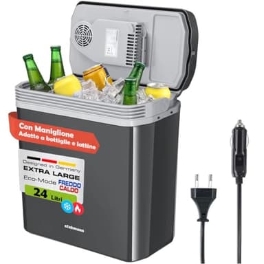 Frigorifero Elettrico Portatile per Auto da 24 Litri, Mini Frigo con Manico Ergonomico, Spina da 230V e 12V, Modalità Freddo e Caldo (Grigio)