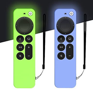 DAZUAN 2 PZ Custodia in Silicone per telecomando Apple TV 4K 2021, Copertura Protettiva antiurto setosa-morbida per telecomando Siri 6nd Gen 2021 con corda anti-perdita (Bagliore Blu+Bagliore Verde)