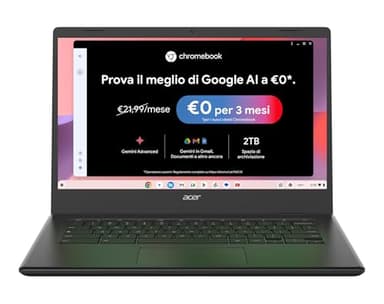 Acer Chromebook 314, Ram 4 GB DDR4, eMMC 128 GB, Display 14" FHD, CBOA314-1H-C4ZG, Notebook, PC Portatile, Processore Intel Celeron N4500, Scheda Grafica Intel UHD, ChromeOS, Nero