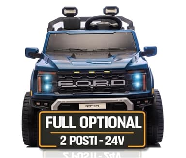 Ford F150 Raptor 24V Maxi Fuoristrada 2 Posti Auto Macchina Elettrica per Bambini Telecomando Luci a Led Bluetooth Ammortizzatori Carico Massimo 60 Kg Blu
