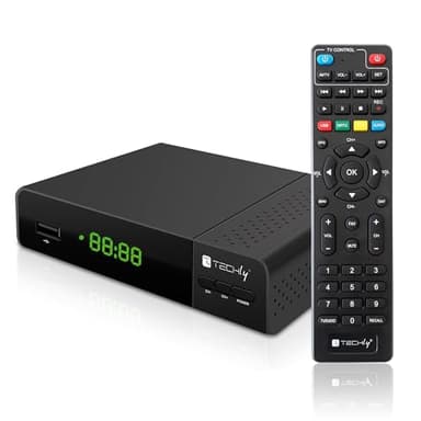 Techly 360998 Decoder Ricevitore Digitale Terrestre DVB-T/T2 H.265 HEVC 10bit con Display e Telecomando Universale 2 in 1 Nero