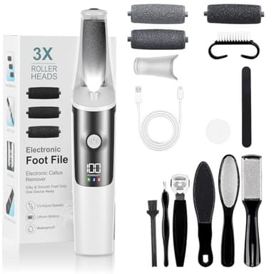 PKBD Pedicure Elettrico Professionale Piedi,Strumenti per la cura dei Piedi e Kit di Accessori,3 Velocità,Impermeabile,Super Lunga Durata Della Batteria,Lima Elettrica per Piedi Esfoliante,Bianco
