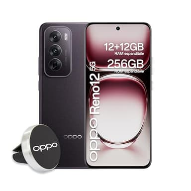 OPPO Reno12 5G AI Smartphone, Tripla fotocamera 50+8+2MP, Selfie 32MP, Display 6.7” 120HZ AMOLED FHD+, 5000mAh, RAM 24GB (12+12) +ROM 256GB, Supporto Auto [Versione Italia], Black Brown