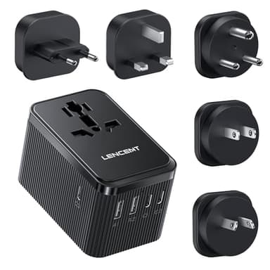 LENCENT Adattatore Universale da Viaggio Tipo D, Spina Inetrnazionale per Viaggio in Tutto il Mondo, 28W Adattatore Presa con 3 USB C e 2 USB A per US UK Giappone Maldive Sri Lanka (Tipo A/C/D/G/I)