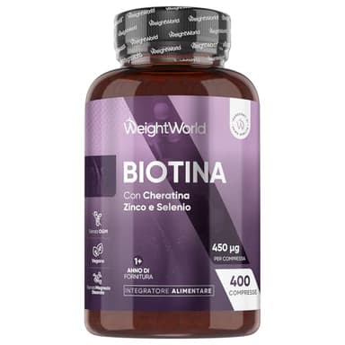 Biotina Capelli 450μg, 400 Microcompresse Vegane (13+ Mesi), Integratori per Capelli con Cheratina e Zinco, Vitamina B7 e Selenio, La Biotina Contribuisce al Mantenimento di una Pelle Normale (EFSA)