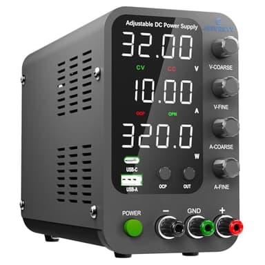 Alimentatore CC variabile, alimentatore da banco commutabile 32V,10A con ricarica rapida USB e Type-C da 20W, manopola di regolazione fine e di corasione dell'encoder, interruttore di uscita SPS-3010V