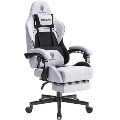 Dowinx Sedia Gaming, Sedia da Ufficio in Tessuto con Cuscino a Molle, Sedia Gamer Regolabile in Tessuto con Supporto per Testa, Sedia Ergonomica da Ufficio con Poggiapiedi, Noir et Gris
