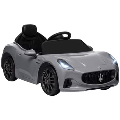 AIYAPLAY Macchina Elettrica per Bambini 3-5 Anni 12V Maserati Gran Turismo Folgore, 3-5 km/h Auto Elettrica per Bambini con 2 Motori, Telecomando, Cintura, Musica, Clacson e Fari, Grigio