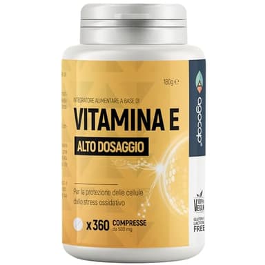 Vitamina E, 360 compresse | Prodotto in Italia, alto dosaggio | Vitamina E pura, massimo dosaggio consentito dalla normativa Italiana | Agocap, integratore vitamina e, tocoferolo puro