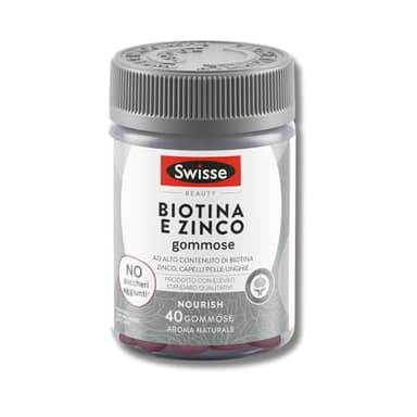Swisse Biotina e Zinco - Integratore Biotina e Zinco per Capelli Luminosi, Pelle e Unghie Sani, Alto Dosaggio, Gusto Frutti Rossi, 40 Gommose