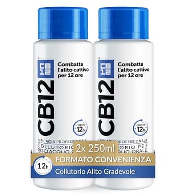 CB12 Original Collutorio per Risciacquo Orale, Protezione Alito Cattivo 16 Ore, Formula con Zinco, Clorexidina e Fluoro, Senza Alcol, 2 Confezioni da 250 ml