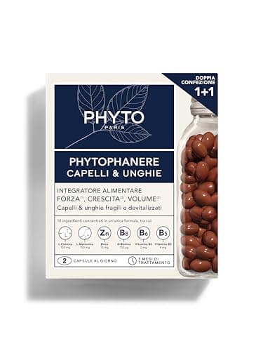 Phyto Phytophanere Integratore Alimentare Naturale Fortificante, Per Capelli e Unghie, Crescita e Volume, Senza Siliconi, Confezione doppia da 90 capsule (Totale 180 capsule)