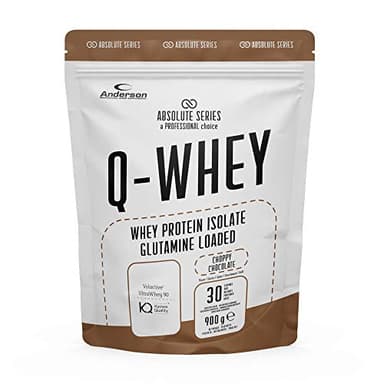 anderson Proteine Q-WHEY –Cioccolato, isolate 90%, glutammina, vitamina B - 900g | crescita massa muscolare - latte alta qualità certificato Volactive| absolute series– made in italy