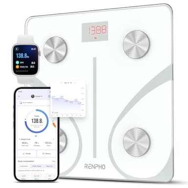 RENPHO Elis 1 Bilancia Pesapersone Intelligente Bluetooth Bilancia Pesa Persona Digitale con App - Misura Peso Corporeo, Massa Grassa, BMI, Massa Muscolare, Massa Ossea, Proteine, Bianco