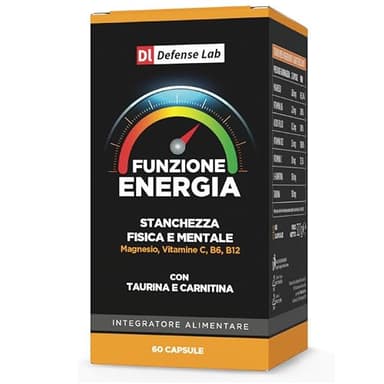 FUNZIONE ENERGIA, Integratori Stanchezza Fisica e Mentale con Magnesio Bisglicinato, Carnitina, Taurina, Vitamine e Acido Folico. Contrasta Stress e Affaticamento. Integratore Energia Made in Italy