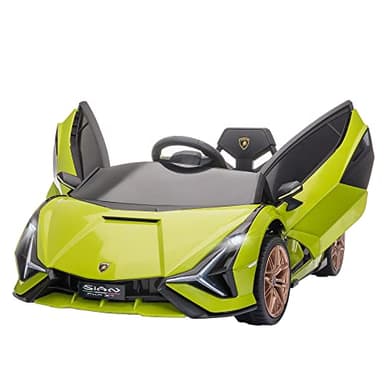 HOMCOM Macchina Elettrica per Bambini 3-5 Anni 12V Lamborghini SIAN, 3-5km/h Auto Elettrica per Bambini con 2 Motori, Fari e Musica, Telecomando, Cintura e Clacson, Verde