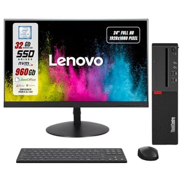 Lenovo Postazione Completa, Pc Desktop Intel i5-6th, Ram 32Gb SSD 1000Gb, Monitor 24" FHD Libre Office, Compreso di Mouse e Tastiera (Ricondizionato)