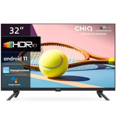 CHiQ TV L32G7L, 32 pollici, 720p, Smart TV, Android11,HDR, WiFi,Bluetooth, Google Assistant,Chromecast,Netflix,Prime Video,YouTube,Triple Tuner(DVB-T2/T/C/S2), HDMI/USB, Dolby Audio, Nero
