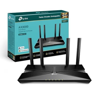 TP-Link Archer AX58 AX3000Mbps Router WiFi 6 Dual-Band, 4 Porta Gigabit, 2402Mbps su 5 GHz e 574Mbps su 2,4 GHz, 4 Antenne Ad Alto Guadagno, Parental Control, Rete Ospiti, QoS, EasyMesh, WPA3, Alexa