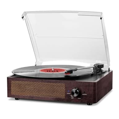 Giradischi Bluetooth Portatile a Tre Velocità (33 1/3, 45 E 78 Giri), Vintage Vinile Giradischi con Altoparlanti Stereo Integrati, supporta uscita RCA/Jack per cuffie Marrone