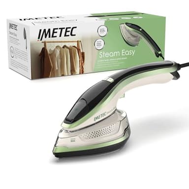 Imetec Steam Easy, ferro da stiro portatile verticale, stira in verticale e orizzontale, piastra ceramica, tripla regolazione di vapore e temperatura, display digitale, pronto in 30", 1200 Watt