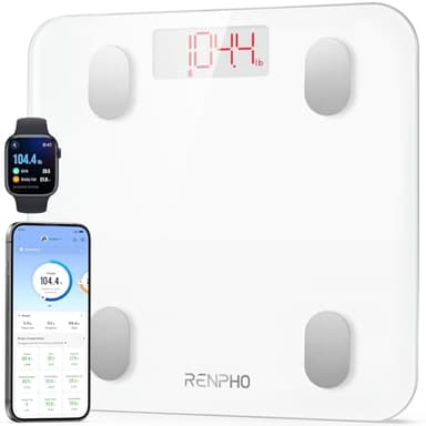 RENPHO Bilancia Pesapersone Digitale, Bilancia Impedenziometrica Intelligente Bluetooth, 13 Funzioni, Analisi Composizione Corporea con App per Massa Grassa, BMI, Grasso Viscerale, Bianca