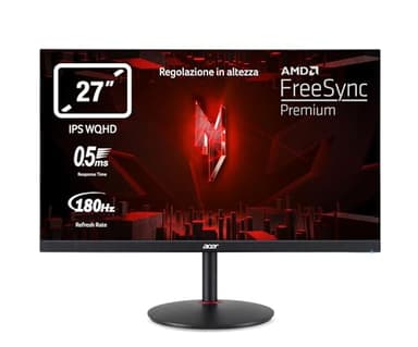 acer Nitro XV271UM3bmiiprfx, Monitor Gaming PC 27", Display IPS WQHD, 180 Hz, 0,5 ms, FreeSync Premium, HDMI 2.0, DP 1.2, ZeroFrame, Speaker Integrati, Regolazione in altezza, Cavi DP, HDMI Inclusi