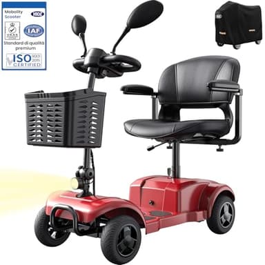 VOCIC D42 Scooter elettrico per disabili pieghevole 135KG,20KM Mobilità scooter adulti stabil con sella,Per tutti i terreni con telone e cestino,3S Piegatura rapida,5 anni supporto (Rosso)