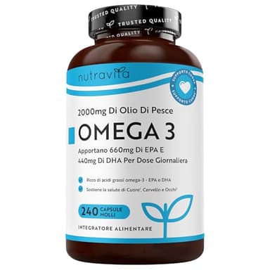 Nutravita Omega 3 2000mg con 660mg EPA e 440mg DHA, 240 Omega 3 Capsule per 4 Mesi di Fornitura, Integratori per Donne e Uomini, Integratore Omega 3 con Olio di Pesce Fish Oil