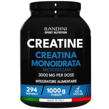 Bandini® Creatina Monoidrata Micronizzata 1kg/1000g in Polvere Pura e Vegana al 100% - Integratore Alimentare per Palestra, Sport, Fitness e Pre Workout - A base di Creatine Monoidrato