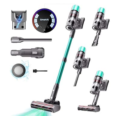 SmartAI V5 Aspirapolvere senza Fili, 55Kpa/600W/80Mins Autoportante Scopa Elettrica senza Fili con Modalità Automatica, Anti-Avvolgimento Aspirapolvere per Pavimenti/Tappeti/Peli Animali