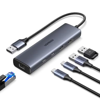 UGREEN Hub Ethernet USB-A Adattatore LAN 1000 Mbps con 4 Porti Convertitore di Rete Gigabit con 2 Tipo C 3.2 10Gbps Compatibile con iPhone, iPad, laptop con Windows, Mac OS, Linux, ecc.