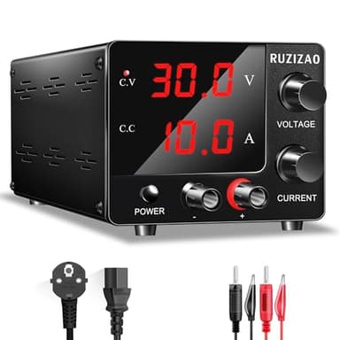RUZIZAO Alimentatore da Laboratorio 0~30V 0~10A 150W, Alimentatore DC Regolabile Alimentatore da Banco Mini Display LED a 3 Cifre Manopola Encoder Alimentatore da Laboratorio 30V 5A/15V 10A