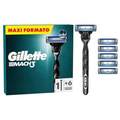Gillette Mach3 Regolabarba Uomo, Lame Rasoio a Mano Libera, 1 Manico e 6 Lamette da Barba da 3 Lame, Facile Risciacquo, con Gel Lubrificante, Fino a 15 Rasature con 1 Testina, Gillette Mach 3
