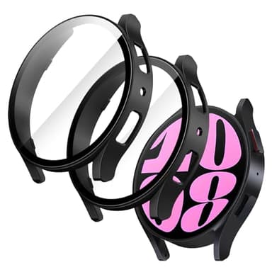 JETech Cover con Pellicola Protettiva per Samsung Galaxy Watch 6 40mm, Custodia Protettiva Complessiva, Pellicola Integrata in Vetro Temperato Alta Sensibilità, 2 Pezzi (Nero)