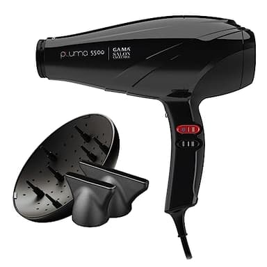 GA.MA Italy Professional, Asciugacapelli Pluma 5500 Oxy-Active, Phon Professionale con Motore AC Italiano da 2400 W, Tecnologie System C e Oxy-Active per Capelli Brillanti e Senza Crespo, Nero