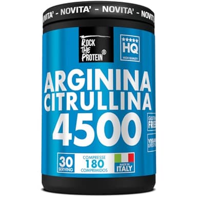Arginina Citrullina Rock The Protein® 3000mg L arginina pura, 1500mg L citrullina malato, Preworkout Integratori Palestra Pump Resistenza Recupero Muscolare, Aminoacidi Semi Essenziali, 180 Compresse