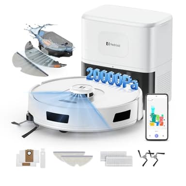 Redroad R11 Robot Aspirapolvere Lavapavimenti con Mappatura, 20000Pa, Stazione di Autosvuotamento 90 Giorni, Navigazione Lidar, WiFi APP 5G/2.4G, Aspirapolvere Robot Autocaricante (White R11 1)